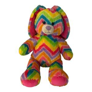 Build A Bear BABW Easter Bunny Pink Tie Dye Flop Ear Chevron Stripe Rabbit 17"